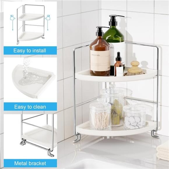 2-Tier Corner Bathroom Counter Organizer, Tool-Less Installation - Picture 4 of 16